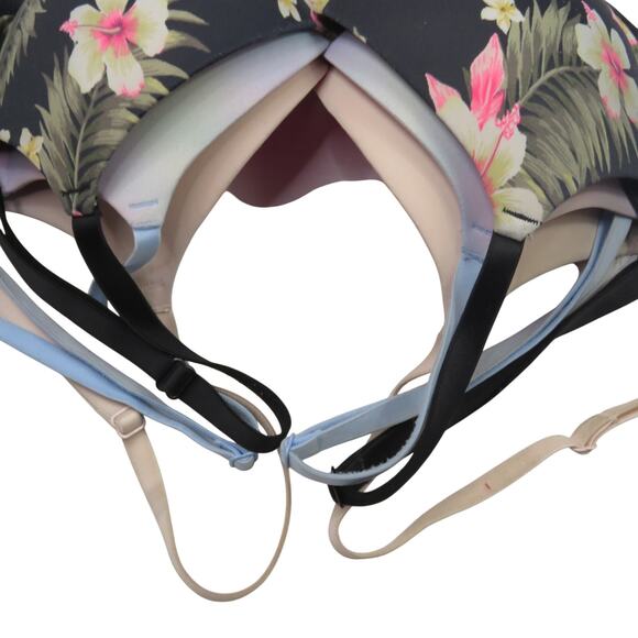 3 PINK Victoria's Secret Push Up Bras Hibiscus Blue Pink 32DD Wireless - Picture 7 of 8